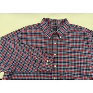Brooks Brothers Original Polo Shirt 3XL Supima Long Sleeve Plaid Front Logo